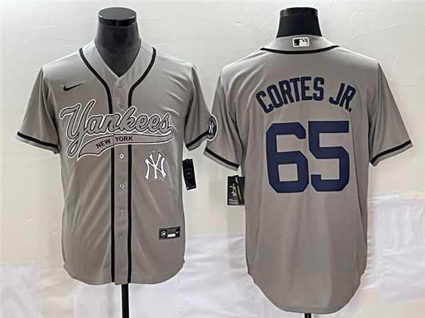 Mens New York Yankees #65 Nestor Cortes Jr. Gray With Patch Cool Base Stitched Baseball Jersey